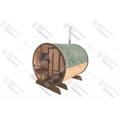 Баня-бочка из кедра длиной 2,5 метра с верандой